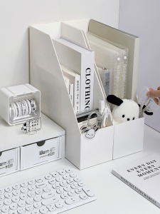 Office Desktop Book Storage Box Stand Vertical Document Organizer Plastic Bookend File Holder Paper Clip Organizer