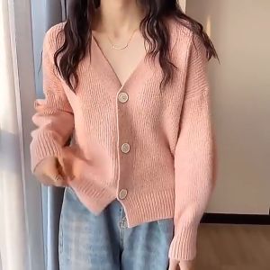 เสื้อคลุมผู้หญิงแขนยาว เสื้อไหมพรม cardigan เสื้อกันหนาว สีพื้น เสื้อแขนยาวผญ เสื้อครอป ใส่เที่ยวใส่ทำงานใส่คลุมไหล่ oversize อก42-44นิ้วยาว21นิ้ว2025