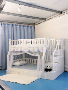 Double Layer Bed Lower Bunk Bed Mother And Child High And Low Bed Lower Bed Mosquito Net Trapezoidal Dustproof Top Not Blocking Bookshelf Home Use