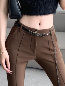 Coffee Brown Skinny Suit Pants Womens Spring & Fall Stylish High-Waisted Trousers Elastic Skinny Slimming High Mop Horseshoe Pants