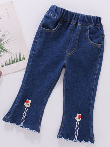 กางเกงยีนส์เด็กผู้หญิงฤดูใบไม้ร่วง 2025 กางเกงขายาวทรงขาบานสไตล์เกาหลีใหม่สำหรับเด็ก เดรสฤดูใบไม้ร่วง กระดุมเดียว ผ้าฝ้าย