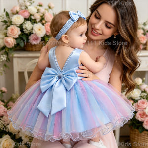 LZH | Baby Girls Summer Dresses Rainbow Princess Dress Children Sleeveless Bowknot Tutu Dress Kids Birthday Gift Party Gown 3-24M