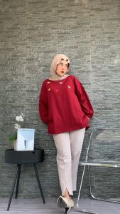 Ervia Coquette Ribbon Baju Kaos Atasan Wanita Motif Pita Oversized Cewek Katun Premium Lengan Panjang Balon by Ziggy