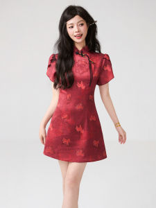 KEIKO | Retro Chinese Style Silk Gloss Modified Cheongsam Short Sleeve Dress