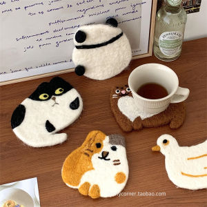 Japanese Style Cute Animal Wool Felt Cup Mat Water Cup Heat Resistant Coaster Coffee Cup Mat Dining Table Bowl Pad Plate Pad