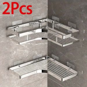 New Bathroom Organizer Storage Shelf Shower Corner Rack Stainless Steel Kitchen Organizer Corner Shelf No Drill Wall Rack