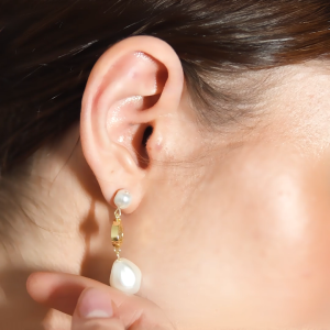 Mikana Yozora Gold Plated Faux Pearl Dangling Earrings for Women bridal wedding party earings gift