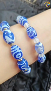 Duo Bao Many Treasures Tibetan Blue Barrel Dzi Bracelet