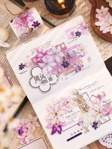 New Product Light Vintage Purple Iris Small And Large Flowers Paper PET Sticky Tape for Bullet Journal Cute Kawaii Stationery