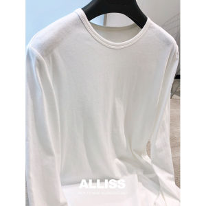Allisscoco ผู้หญิง Basic Pure ผ้าฝ้าย สีขาว เสื้อยืดแขนยาว หลากหลาย เสื้อฐานยาวปานกลาง ชุดทํางานประเภทท่อตรง