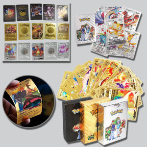 Bandai | 55Pcs Pokemon Gold/Silver/Black Foil Cards Golden Letters English / Spanish Game Card Metalicas Charizard Vmax Gx Series Gift