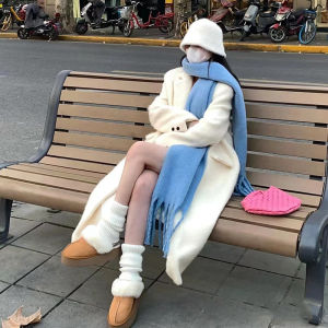 White Scarf for Women Winter Fancy Thickened Heattech Extra Large and Long Korean Style Mohair Japanese Style Autumn Winter Scarf for Men