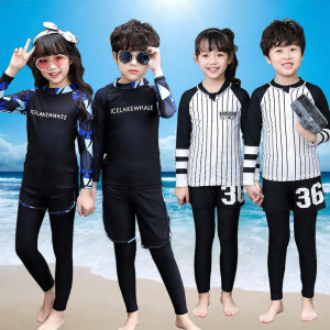 JINMIER | Children Long Sleeve Long Pants Striped Split Swimsuit