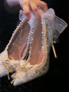 [Sakura] Six-Pointed Star Original Lolita Handmade Lo Shoes 18-Year-Old Adult Ceremony Thin and Glittering Pointed Crystal High Heels Wedding Shoes