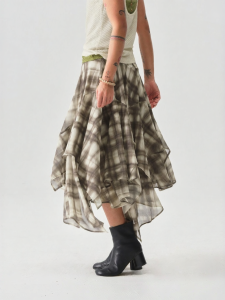 bluemonte | Chân Váy Chiffon Kiểu Caro Hèm Đôi Không Đều