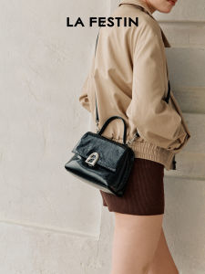 La Festin Kelly Bag Womens Crossbody Black Leather Handbag Fashionable Modern Neutral Style Detachable Shoulder Strap
