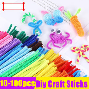 10-100pcs Premium Colorful Plush Stems Flower Wire Arts DIY for Craft Bunga Handicraft Pipe Cleaner
