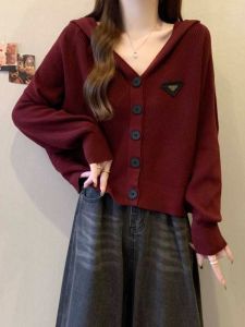 Loose Fit Knitted Red Sweater Coat Womens Winter plus Size Casual High Waist Batwing Sleeve Hoodie Versatile Belly Cover up