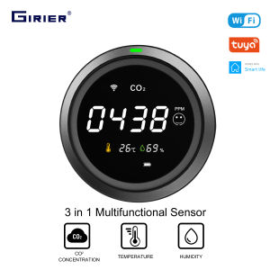 GIRIER Tuya Smart CO2 Detector WiFi Carbon Dioxide Monitor with LCD Display Indoor Air Quality Meter 3-in-1 Sensor TH/RH/CO2