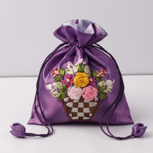 14x17cm Embroidery Silk Gift Bag Printing Flower Gift Pouch Jewelry Drawstring Pouch Wedding Candy Wrappling Reusable Sachet