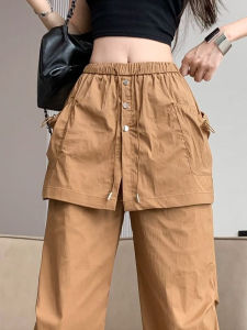 American Retro Cargo Pants Womens Summer Thin Stylish Fake Two-Piece Drawstring High Waist Loose Pants Draping Mopping Pants