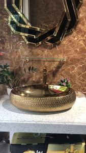 CHẬU RỬA MẶT LAVABO ELIP MẠ VÀNG VÂN RẤT ĐẸP SANG TRỌNG 6284