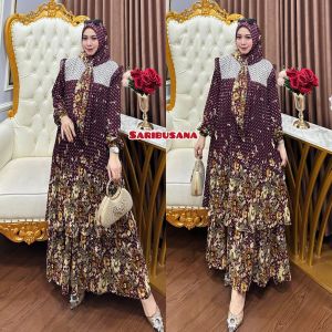 GAMIS CERUTY PLISKET PREMIUM SET HIJAB MIX RENDA DUA LAYER