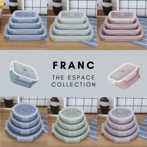 ESPACE FRANC Bento Foldable Lunch box 2-Compartment Collapsible Silicone Food Container Microwave-Safe BPA-Free Food Storage Box