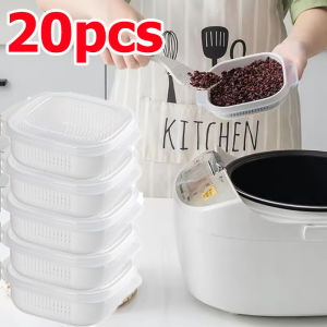 20pcs Microwave Rice Heating Packing Box / Airtight Portable Vegetable Rice Separated Lunch Box / Multifunctional Fridge Fruit Preservation Box / Refrigerator Fresh Food Container / Kitchen Storage Box with Lid