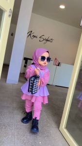 Ayumi One Set - Busana Anak Muslim Style Korea - Baju Muslim Anak Perempuan - Baju Anak Terbaru - Baju Anak Perempuan - Baju Muslim Anak Perempuan - Baju Muslim Anak Kekinian - Little Bee Boutique - Setelan Muslim Anak - One Set Anak