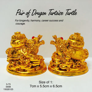 Fengshui Pair of Golden Lucky Dragon Turtoise Turtle Carrying Wealth Pot Living Room Home Decor Tortoise