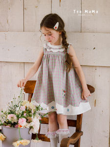 toz mama | Rabbit Embroidery Color Block Check Dress