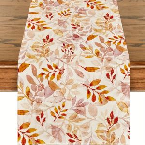 1 Piece of Autum Sunset Leaf Theme Table Runner Painted with Colorful Autum Leaves Suitable for Restaurant Home Picnic Cafe Autum Party Decoration.