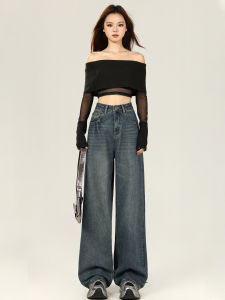 กางเกงยีนส์ทรงหลวมเอวสูงสไตล์อเมริกันย้อนยุคสำหรับผู้หญิง กางเกงขายาวทรงตรงทรงหลวมทรงหลวมสำหรับฤดูร้อน 2025 กางเกงขายาวทรงหลวมสำหรับฤดูร้อน