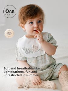 OAK FAMILY | Oak Family Summer Newborn Short Sleeve Onesie Elastic Breathable Baby Clothes Infant Toddler Crawling Suit Comfortable Soft Fabric