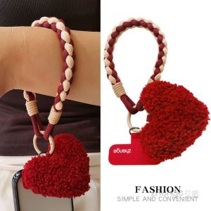 Ins Love Heart Short Woven Mobile Phone Lanyard Outdoor Travel Camera Chain Shell Durable Nylon Material Bracelet Style