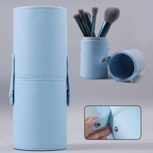 Hộp Đựng Cọ Trang Điểm Bằng Da Màu Xanh Lam Hộp Đựng Dụng Cụ Làm Đẹp Du Lịch Di Động 18x7x7cm Vải Không Dệt Hình Trụ