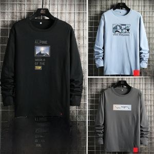 ROMON | Romon Mens Long Sleeve T-shirt Pure Cotton Round Neck Printed Base Shirt Trendy Youthful Style For Spring Autumn Season