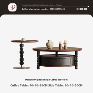 Tide leader | French Retro American Black Walnut Round Coffee Table