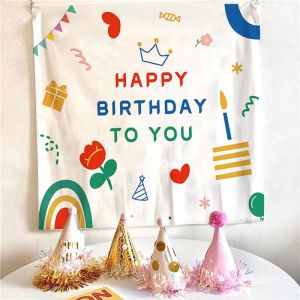 VIKAMA Morandi Abstract Cake Birthday Tapestry Wall Hanging Home Decor for Bedroom Living Room Dorm Happy Birthday Aesthetic