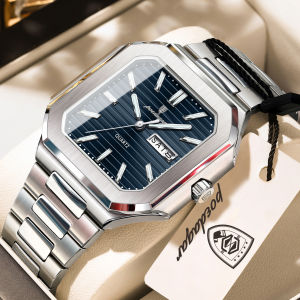 POEDAGAR | POEDAGAR High Quality Square Man Watch Waterproof Luminous Date Week Quartz Men Wristwatch Stainless Steel Fashion Mens Watches