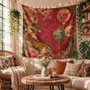 VIKAMA Wall Tapestry Boho Pink Sun Face Moon Star Floral Mandala Art Home Decor Living Room Bedroom Dorm Aesthetic Print Soft