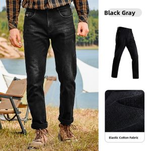 Jeep | Jeep Fleece Lined Windproof Mens Jeans Casual Straight Leg Trousers Mid Waist Wide Leg Anti Wind Autumn Cotton Polyester Blend
