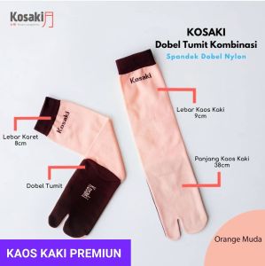 Kaos Kaki Muslimah Kosaki KOMBINASI L Kaos Kaki Jempol Kaos Kaki Dobel Tumit Dobel Nylon-PEACH/ORANGE MUDA