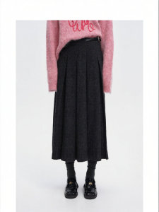 Wool Blend Pleated A-Line Skirt