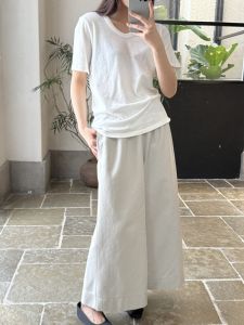 Modern High Waist Elastic Wide Leg Pants Womens Autumn New Pure Color Casual Slimming 2K88 Cotton Polyester Blend Straight Leg Trousers