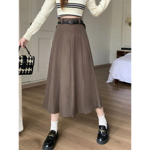 กระโปรงสั้นทรงเอเอวสูง กระโปรงทรงเอจีบ กระโปรงสีดำ ทรงเข้ารูป สำหรับผู้หญิงไซส์ใหญ่ ความยาวปกติ กระโปรงทรงเอสไตล์เกาหลี