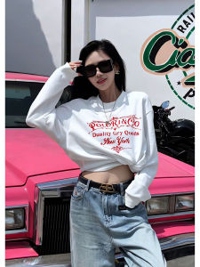 Pure Cotton round Neck Long Sleeve Hoodless Sweatshirt Womens Spring New Style Comfortable Loose Fit Printed Top