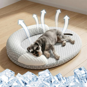 Summer Cooling Dog Bed Ice Silk Cat Mat Oval Breathable Pet Nest Bed Heat Dissipation Cooling Pad for Small Medium Large Dogs
