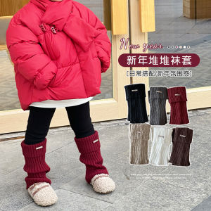 Thickened Knitted Girl Socks Winter Snow Boots Leggings Red New Year Socks Childrens Winter Essential Polyester Spandex